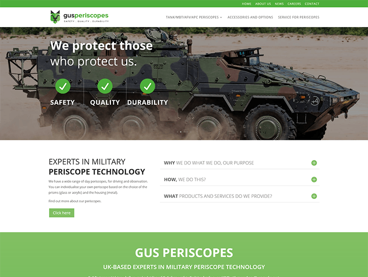 screenshot of the new GuS Periscopes Ltd website